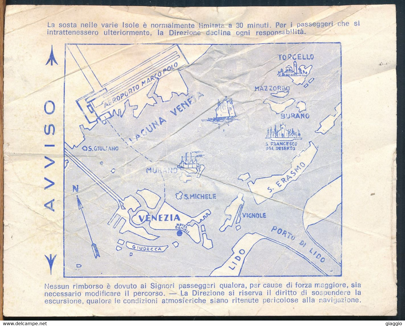 °°° BIGLIETTO TICKET - ESCURSIONE ALLE ISOLE DELL'ESTUARIO - VENEZIA SERENISSIMA MOTOSCAFI °°° - Europe