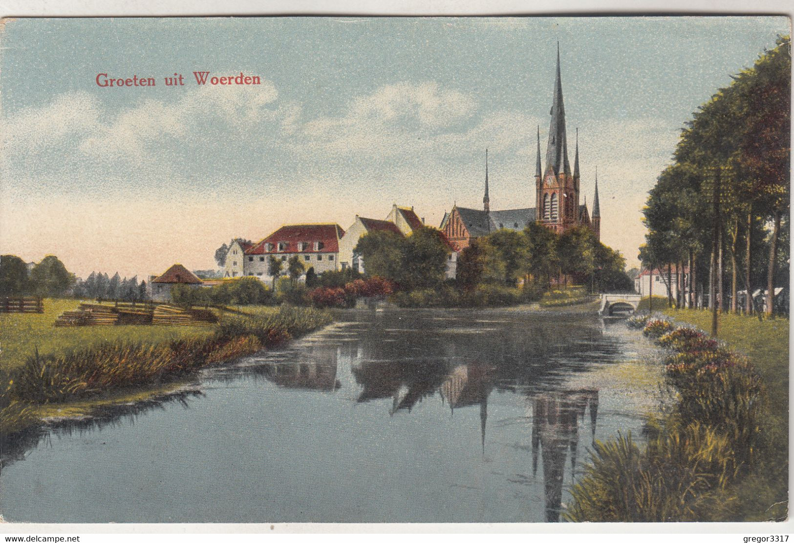 C2082) Groeten Uit WOERDEN - Schöne Alte AK Mit Spiegelung Kirche Im Fluss - Woerden