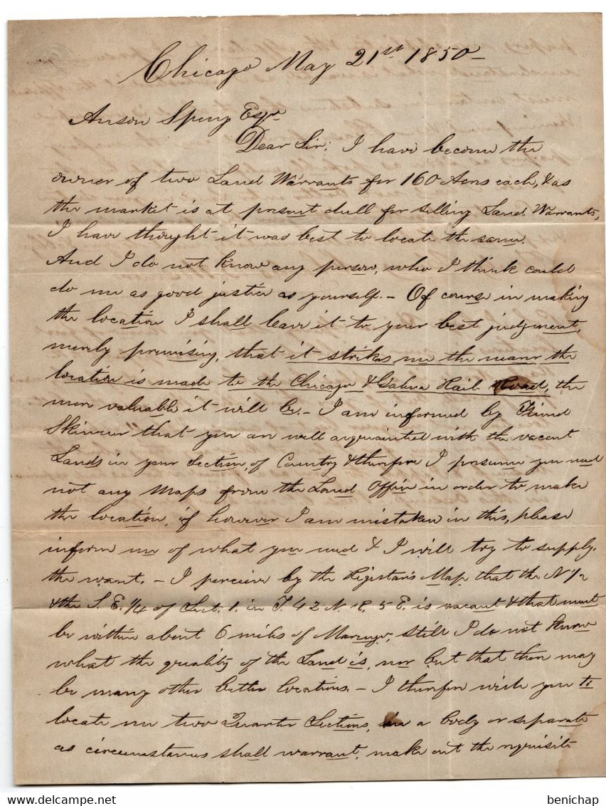 (R78) USA Préphilatélie - Stampless Cover 1850 - Red Postal Marking Paid And Chicago - Red Numeral 5 Cents - 1850. - …-1845 Préphilatélie