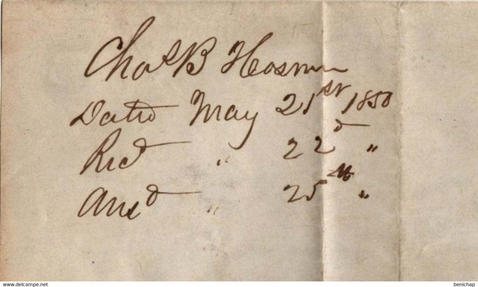 (R78) USA Préphilatélie - Stampless Cover 1850 - Red Postal Marking Paid And Chicago - Red Numeral 5 Cents - 1850. - …-1845 Préphilatélie