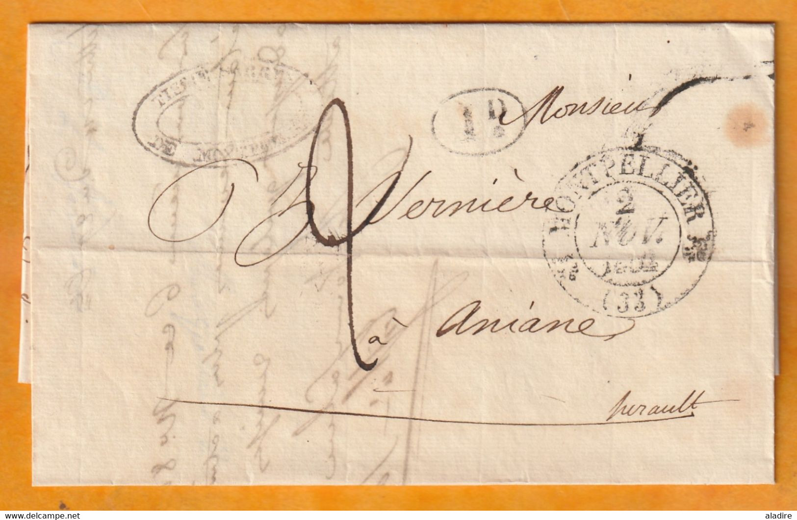 1832 - D4 Grand Cachet à Date Type 12 Simple Fleuron Sur Lettre De MONTPELLIER Vers Aniane, Hérault - 1801-1848: Precursori XIX