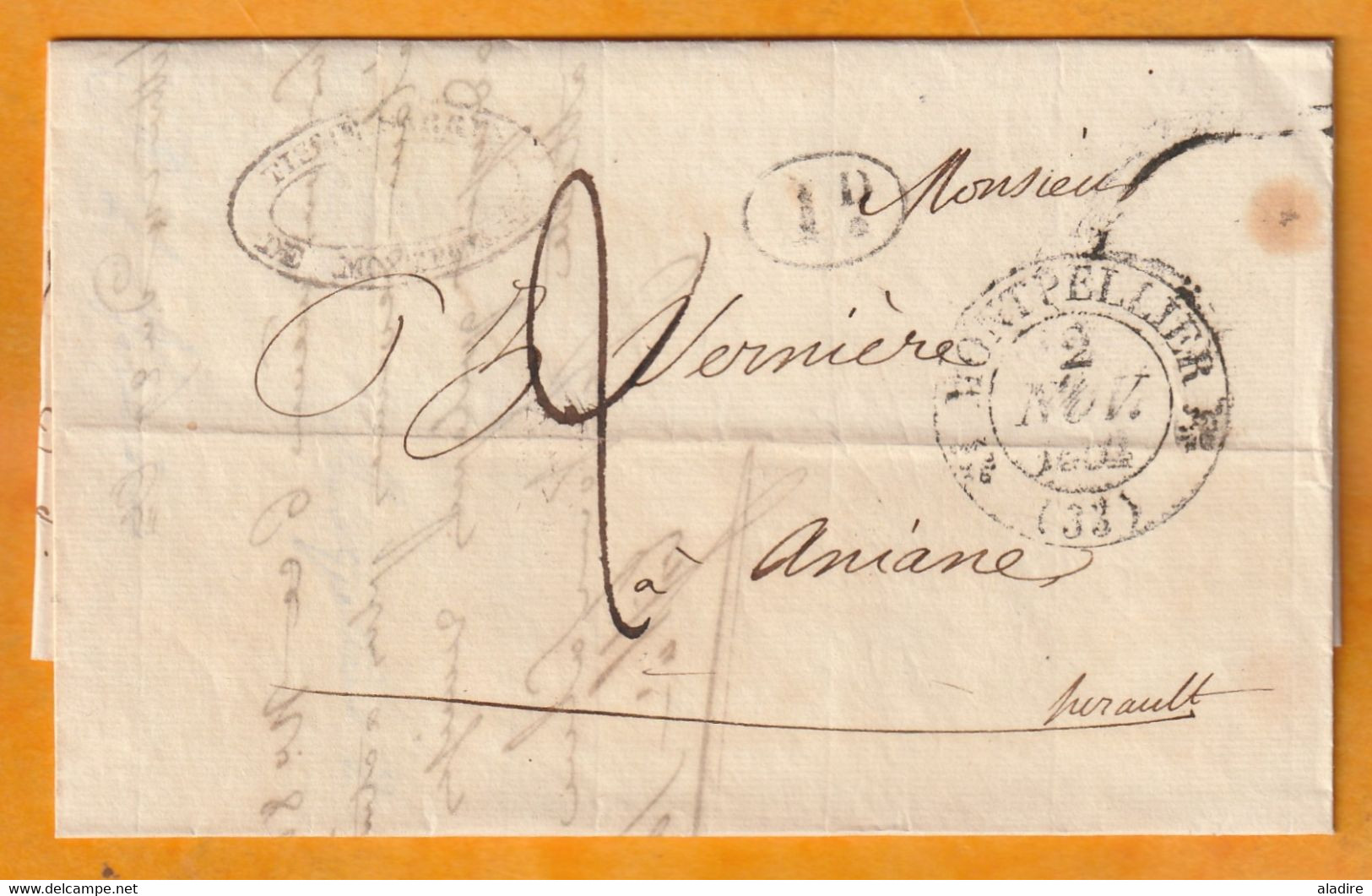 1832 - D4 Grand Cachet à Date Type 12 Simple Fleuron Sur Lettre De MONTPELLIER Vers Aniane, Hérault - 1801-1848: Précurseurs XIX