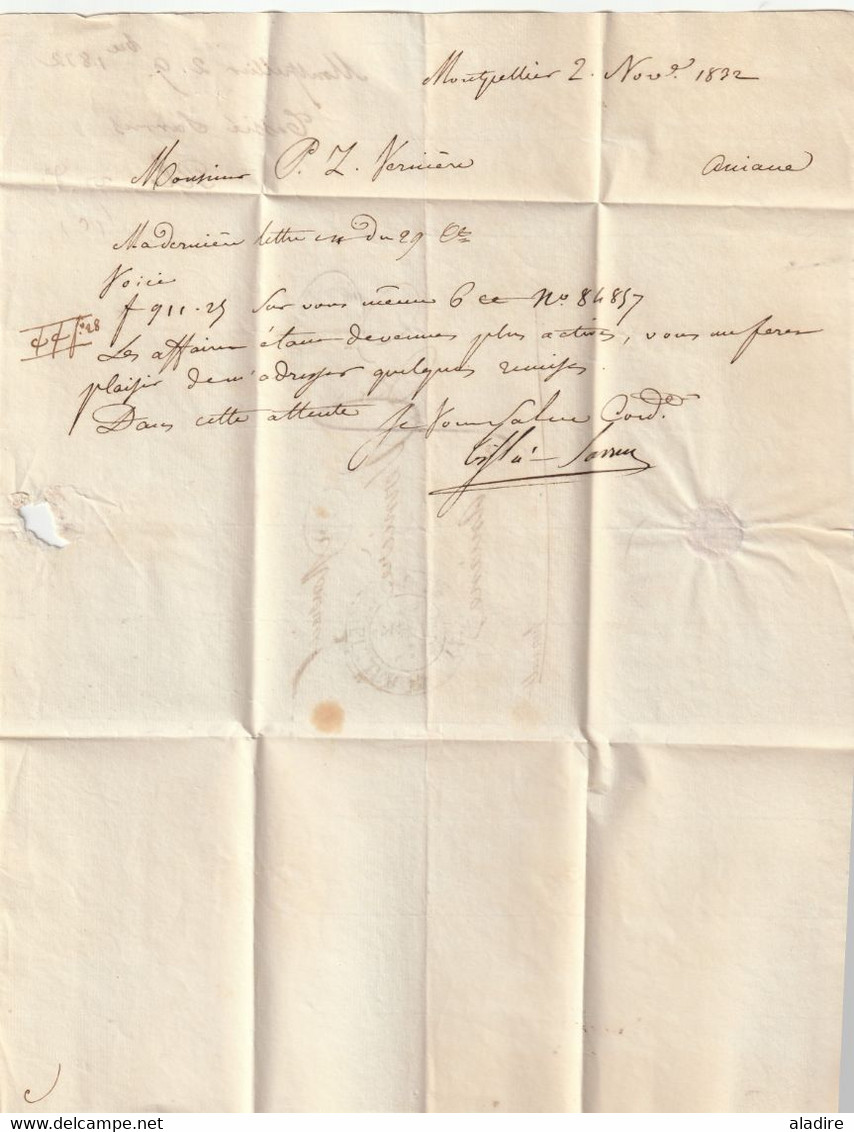 1832 - D4 Grand cachet à date type 12 simple fleuron sur Lettre de MONTPELLIER vers Aniane, Hérault