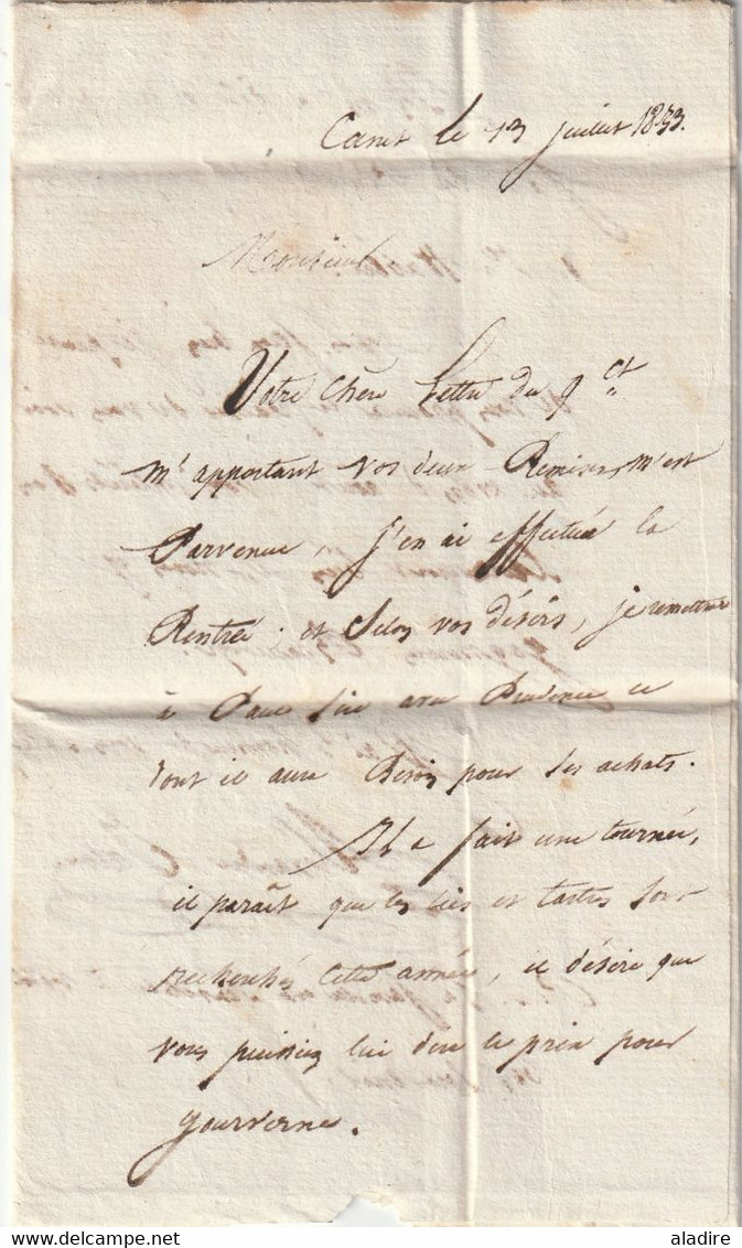 1832 - D4 Grand cachet à date type 12 simple fleuron sur Lettre de CANET postée à NARBONNE vers Aniane, Hérault