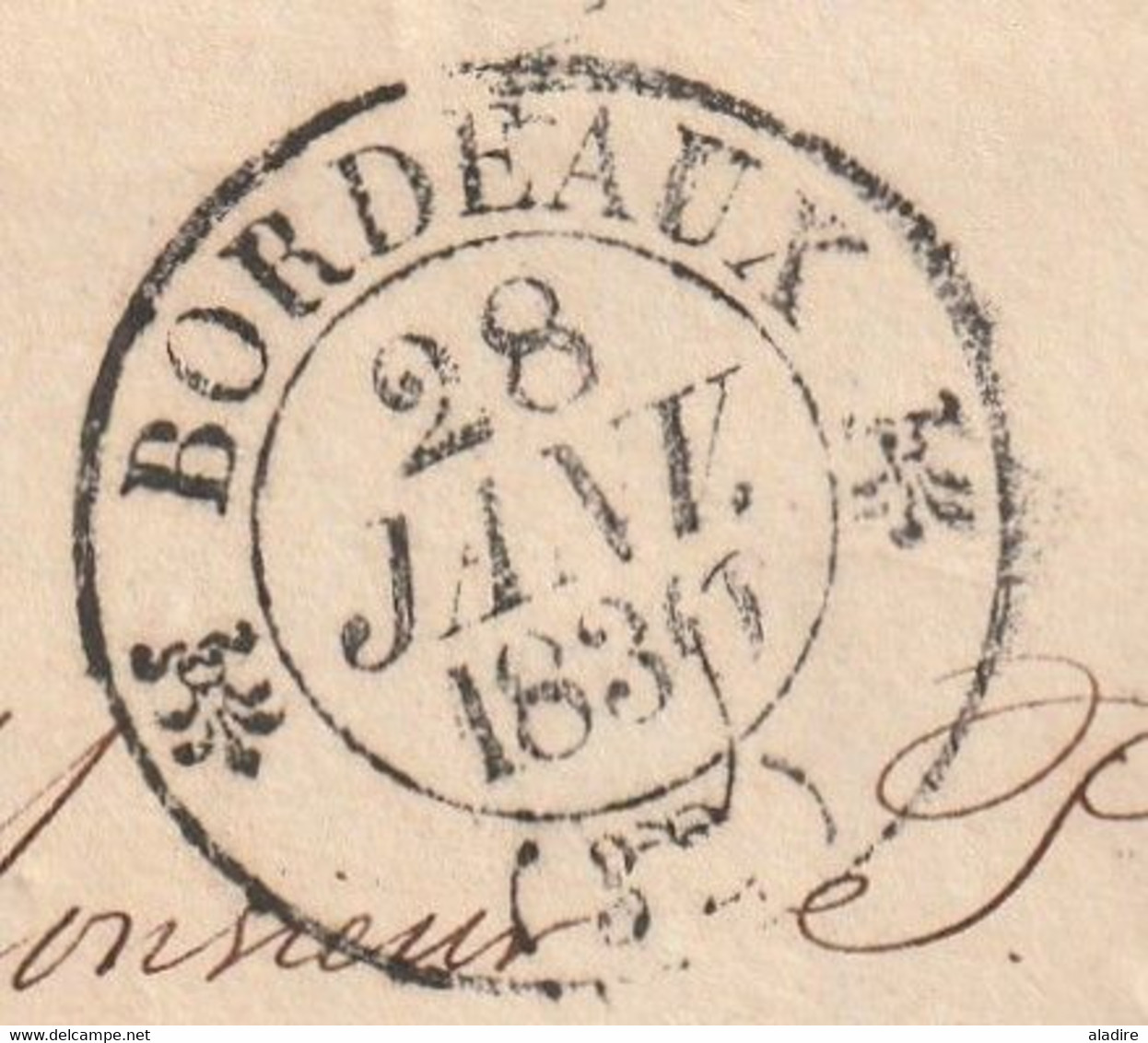 1830 - D4 Grand Cachet à Date Type 12 Simple Fleuron Sur Lettre De BORDEAUX  Vers Aniane, Hérault - Taxe 7 - 1801-1848: Precursors XIX