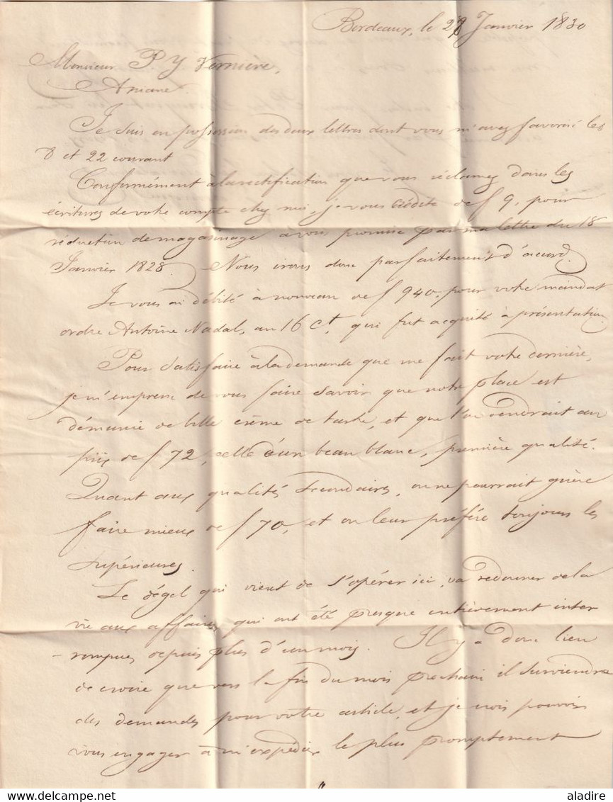 1830 - D4 Grand cachet à date type 12 simple fleuron sur Lettre de BORDEAUX  vers Aniane, Hérault - taxe 7