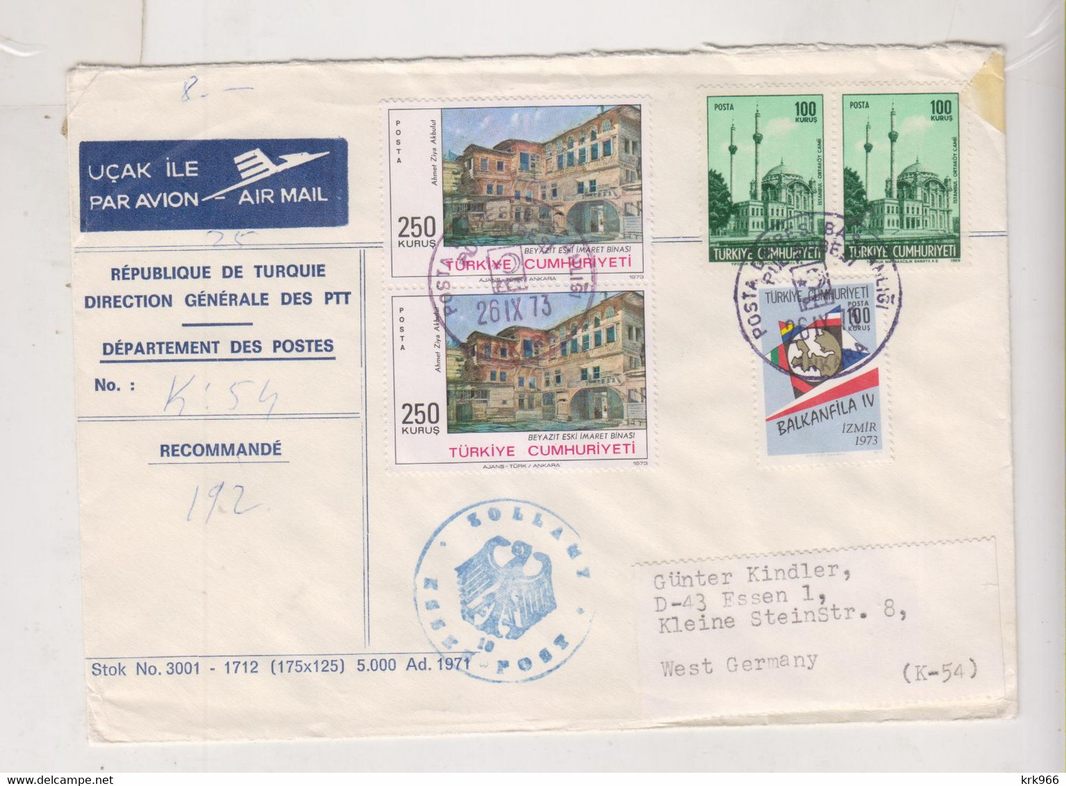 TURKEY 1973 ANKARA Registered Airmail Cover To GER;MANY - Briefe U. Dokumente