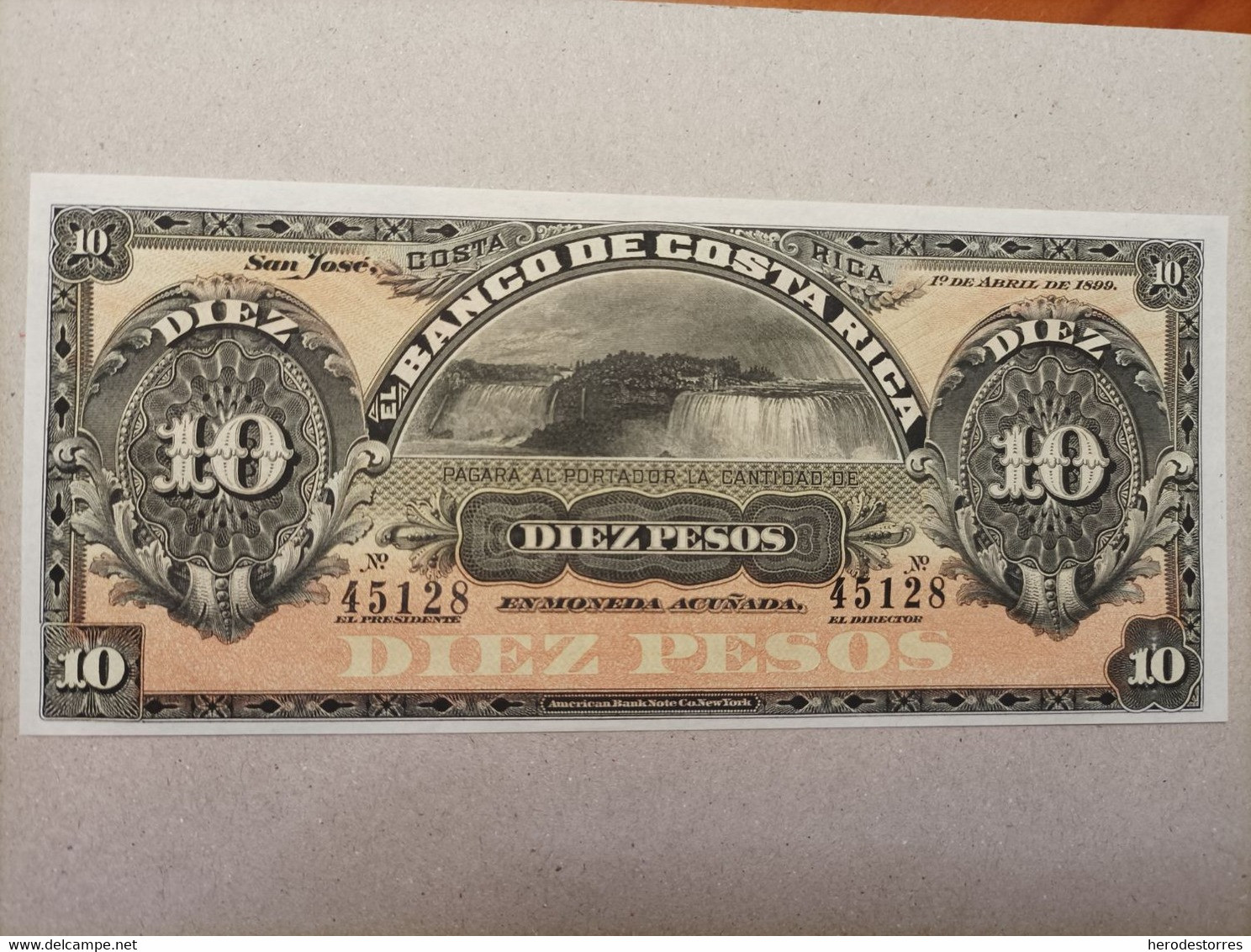 Billete De Costa Rica De 10 Pesos, Año 1899, UNC - Costa Rica