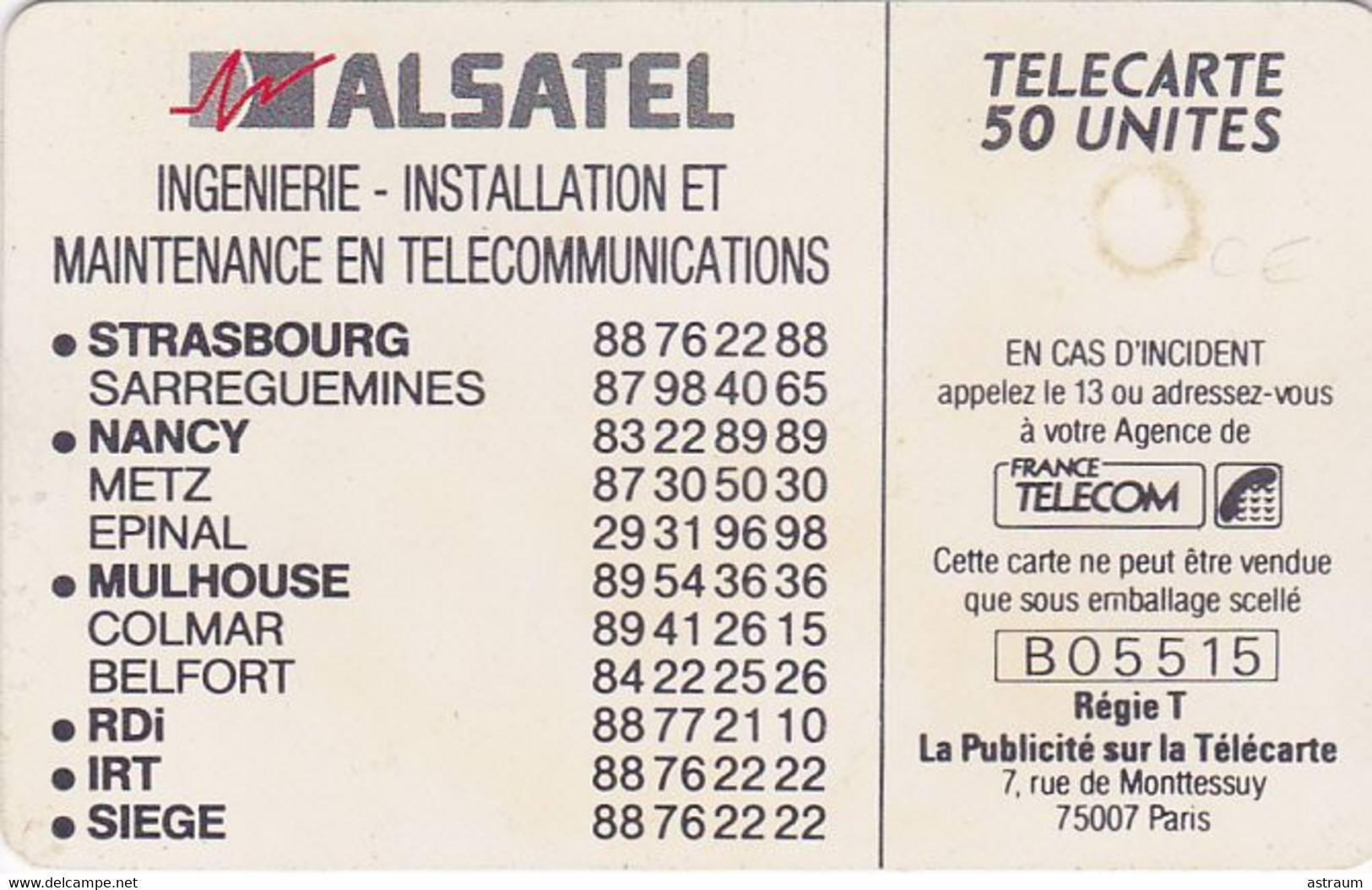 Telecarte Privée - D339 -- Alsatel - Gem - 6000 Ex  - 50 Un - 1990 - Privat