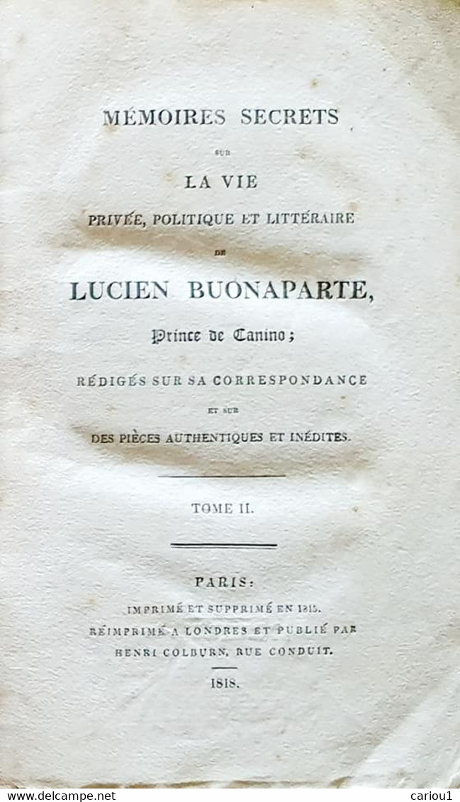 C1 NAPOLEON - MEMOIRES De LUCIEN BONAPARTE EO 1818 Complet 2 Tomes RELIE Rare PORT COMPRIS France - 1801-1900