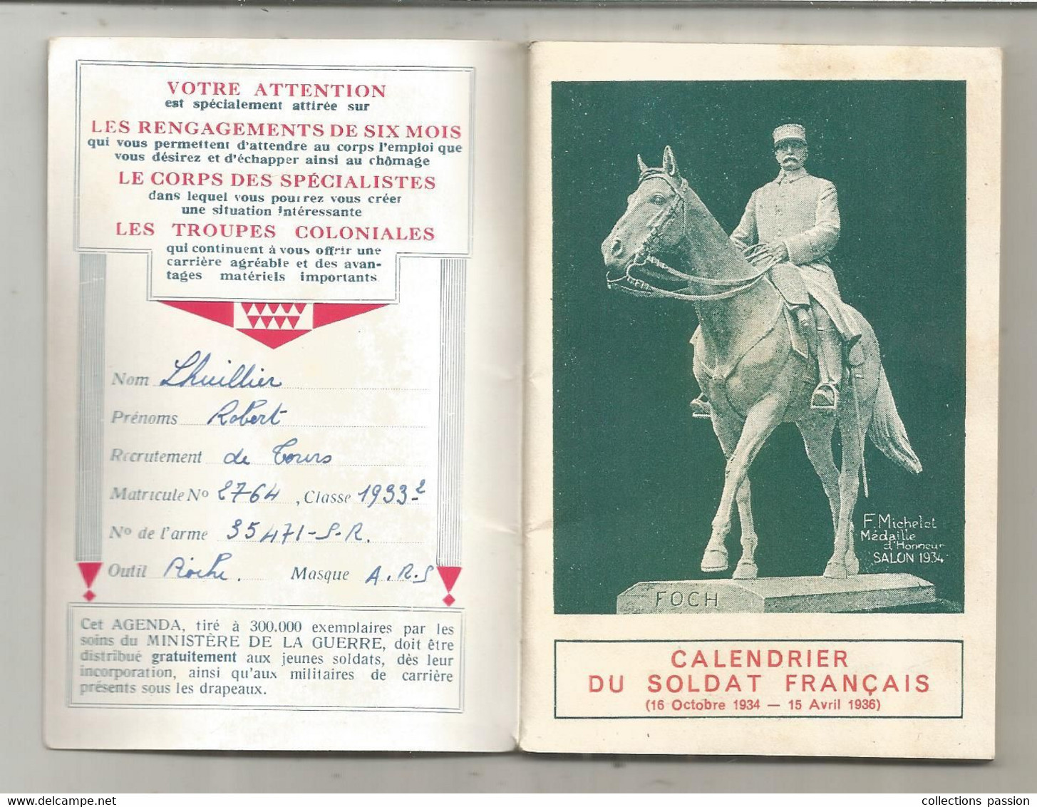 MILITARIA, Calendrier Du Soldat Francais, Oct. 1934-avr. 1936 , 60 Pages ,cartes...., Frais Fr 3.35 E - Documenten