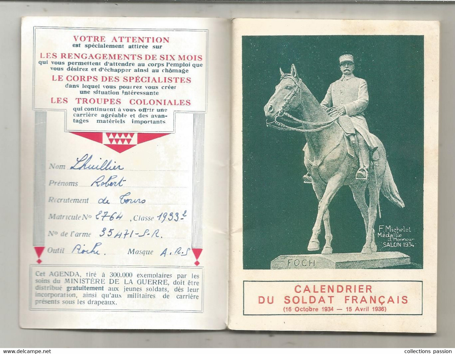 MILITARIA, Calendrier Du Soldat Francais, Oct. 1934-avr. 1936 , 60 Pages ,cartes...., Frais Fr 3.35 E - Documenti