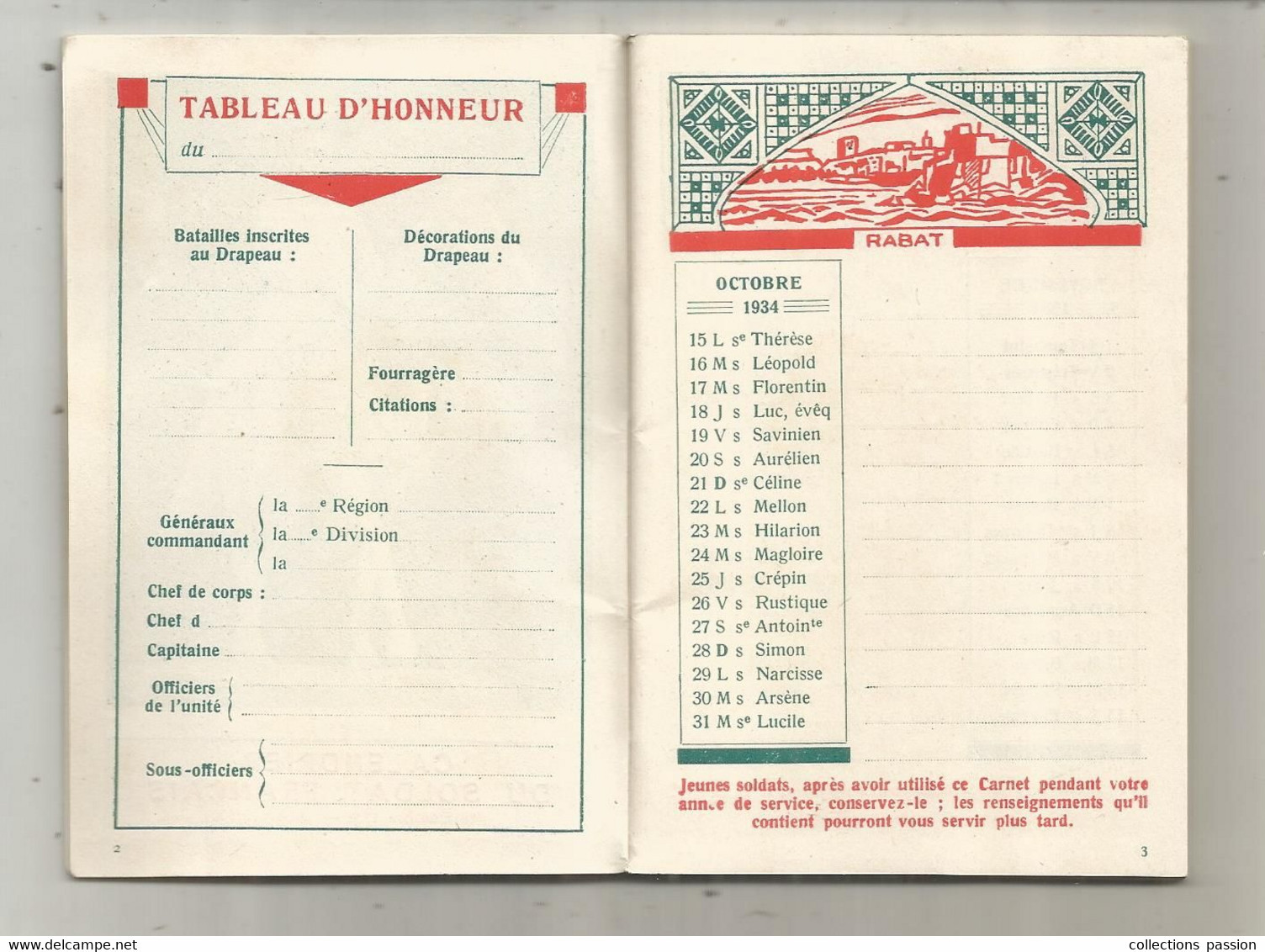 MILITARIA, Calendrier Du Soldat Francais, Oct. 1934-avr. 1936 , 60 Pages ,cartes...., Frais Fr 3.35 E - Documents