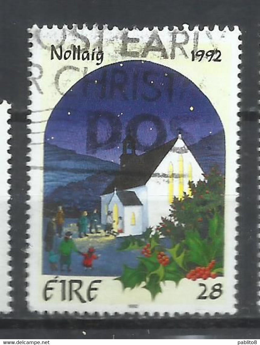 EIRE IRELAND IRLANDA 1992 CHRISTMAS RURAL CHURCHYARD NOLLAIG NATALE NOEL WEIHNACHTEN NAVIDAD 28p USED USATO OBLITERE' - Used Stamps