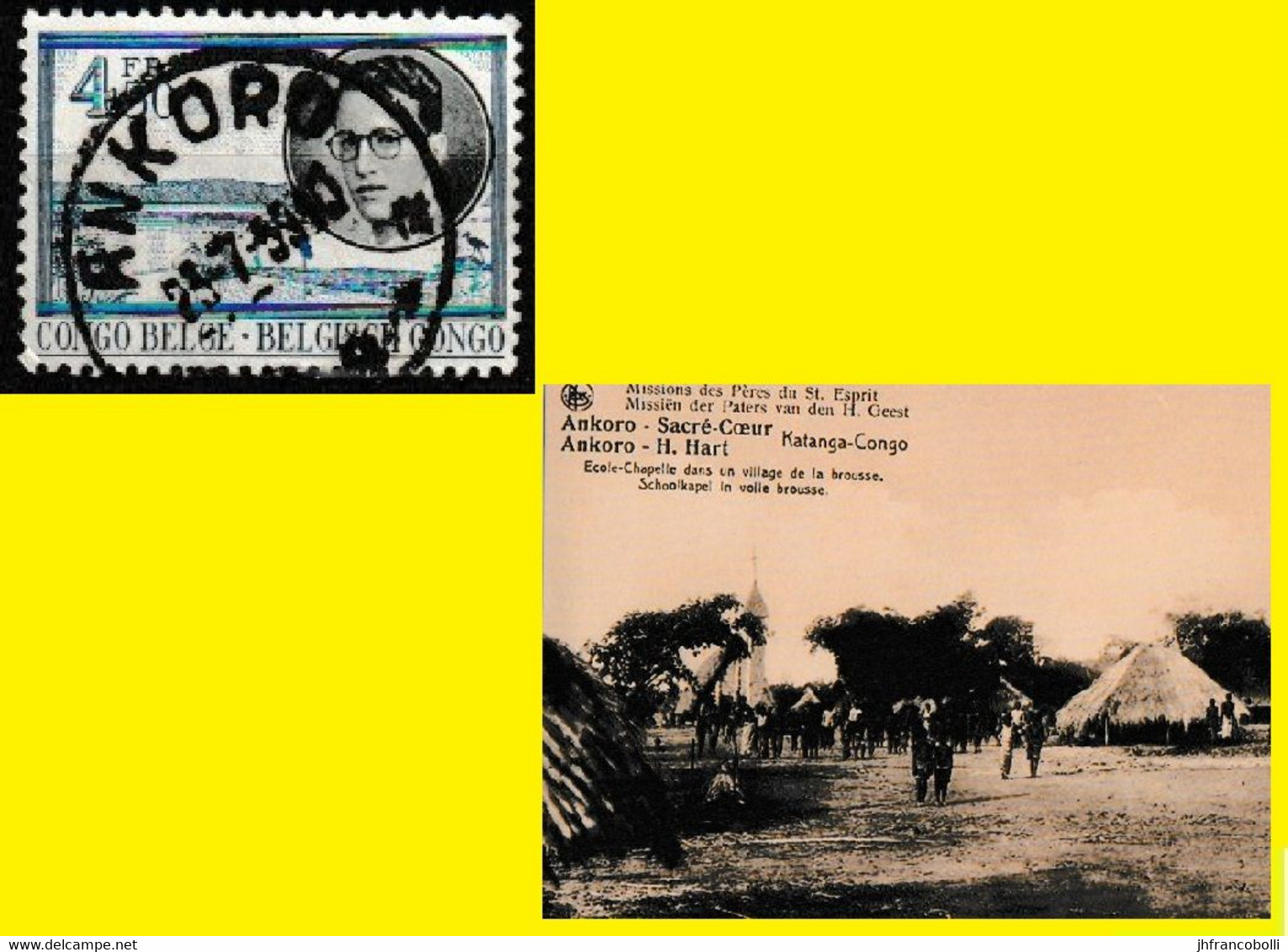 (°) ANKORO BELGIAN CONGO / CONGO BELGE CANCEL STUDY [B] 1 COB 335 WITH FREE PHOTO CARD OF THE ANKORO MISSION - Varietà E Curiosità