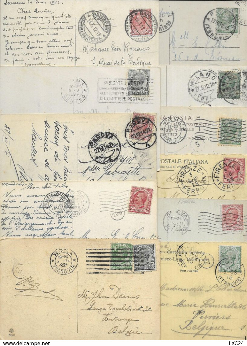 LOT OF 50 POSTCARDS WITH STAMP " VITTORIO EMANUELE III . 5C VERDE + 10C ROSSO 1906. 15C GRIGIO 1919". ALL SCANNED. - Lotti E Collezioni