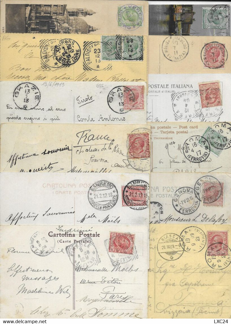 LOT OF 50 POSTCARDS WITH STAMP " VITTORIO EMANUELE III . 5C VERDE + 10C ROSSO 1906. 15C GRIGIO 1919". ALL SCANNED. - Lotti E Collezioni