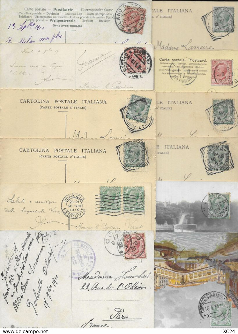 LOT OF 50 POSTCARDS WITH STAMP " VITTORIO EMANUELE III . 5C VERDE + 10C ROSSO 1906. 15C GRIGIO 1919". ALL SCANNED. - Lotti E Collezioni