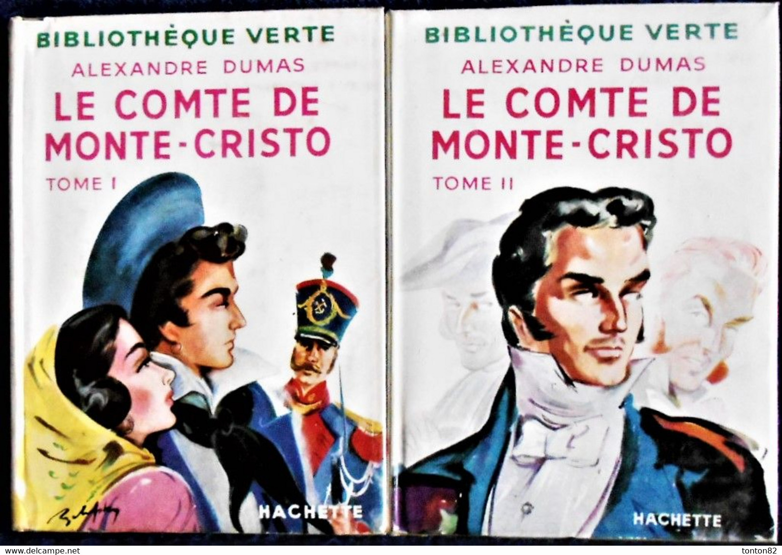 Alexandre Dumas - Le Comte De Monte-Cristo ( Tome I & II ) - Bibliothèque Verte - Hachette  - ( 1953 ) - Bibliothèque Verte