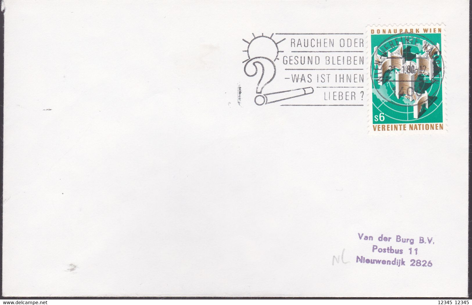 Verenigde Naties 1980, Letter To Netherland (Smoking Or Staying Healthy Which Do You Prefer) - Storia Postale