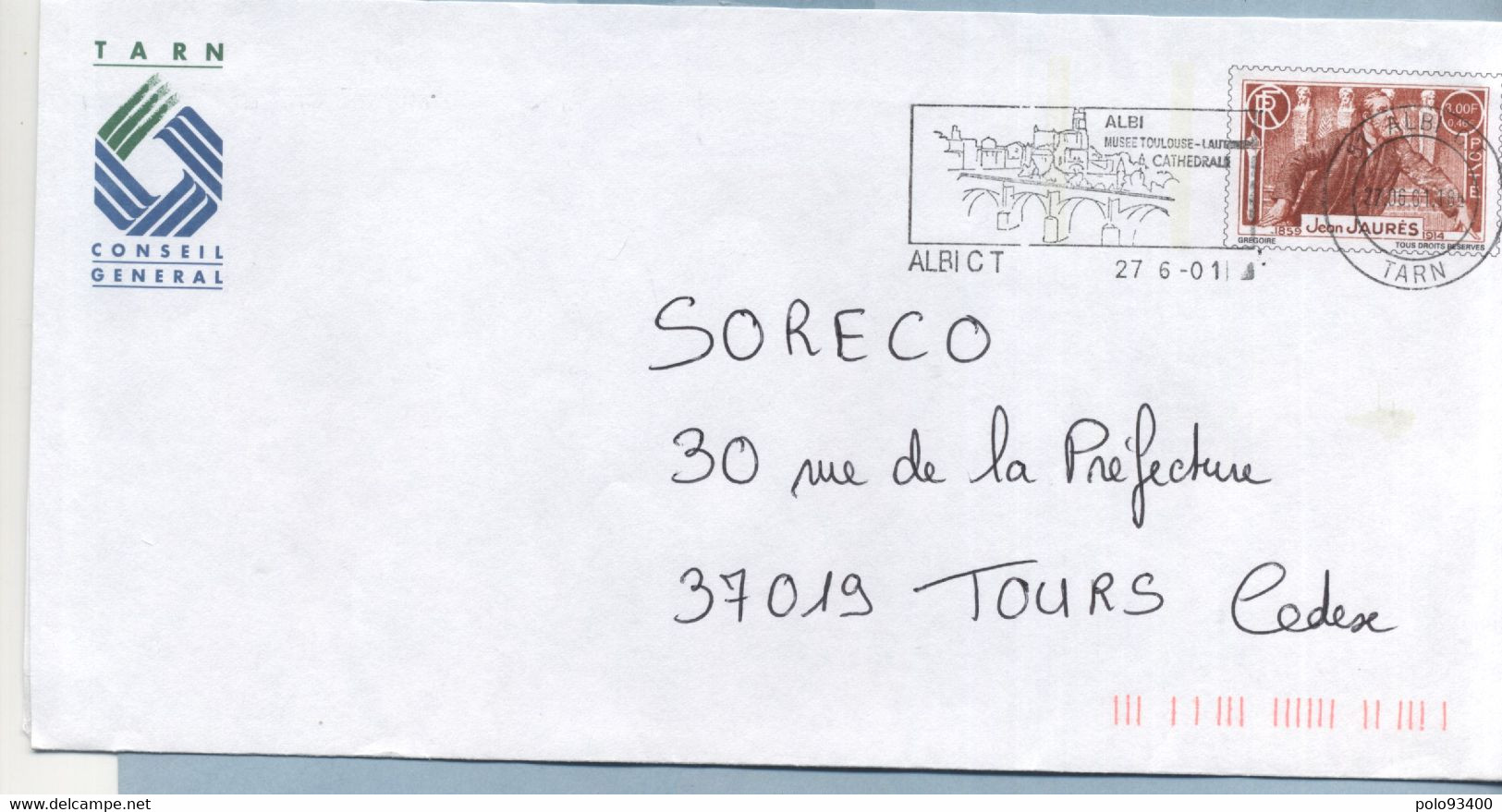 CONSEIL GENERAL DU TARN JEAN JAURES - Prêts-à-poster:Stamped On Demand & Semi-official Overprinting (1995-...)