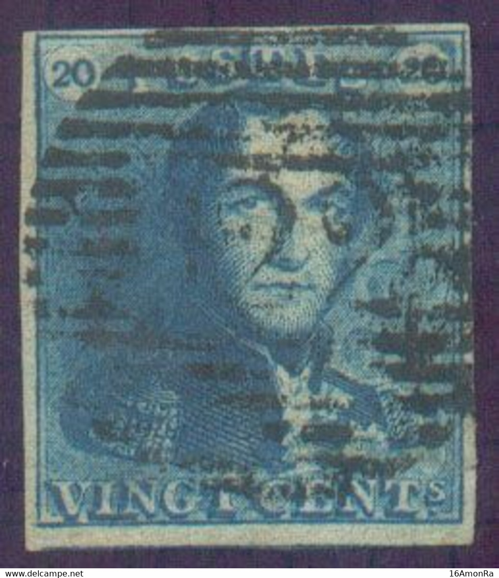 N°2 - Epaulette 20 Centimes Bleue, TB Margée Et Obl. P.122 TURNHOUT centrale. N.750. - TB - 20566 - 1849 Epauletten