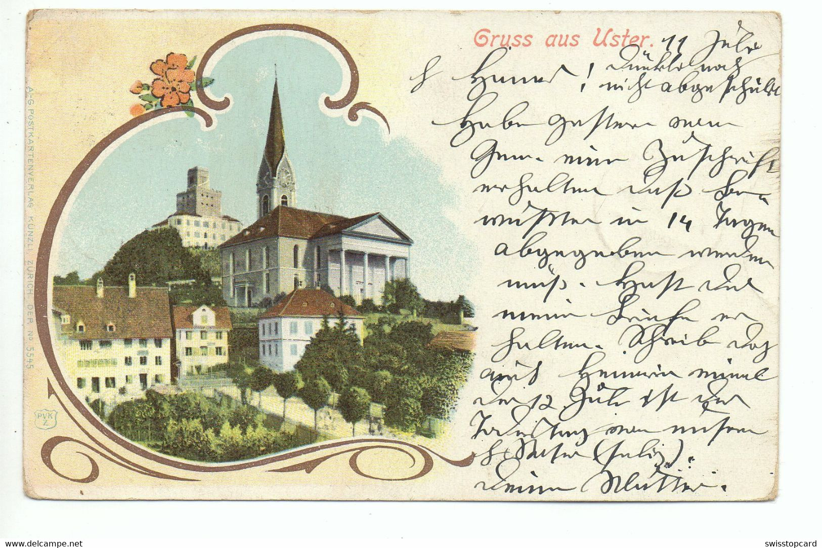 Gruss Aus USTER Jungenstil Künzli No. 5545 Gel. 1902 N. Schweden - Uster