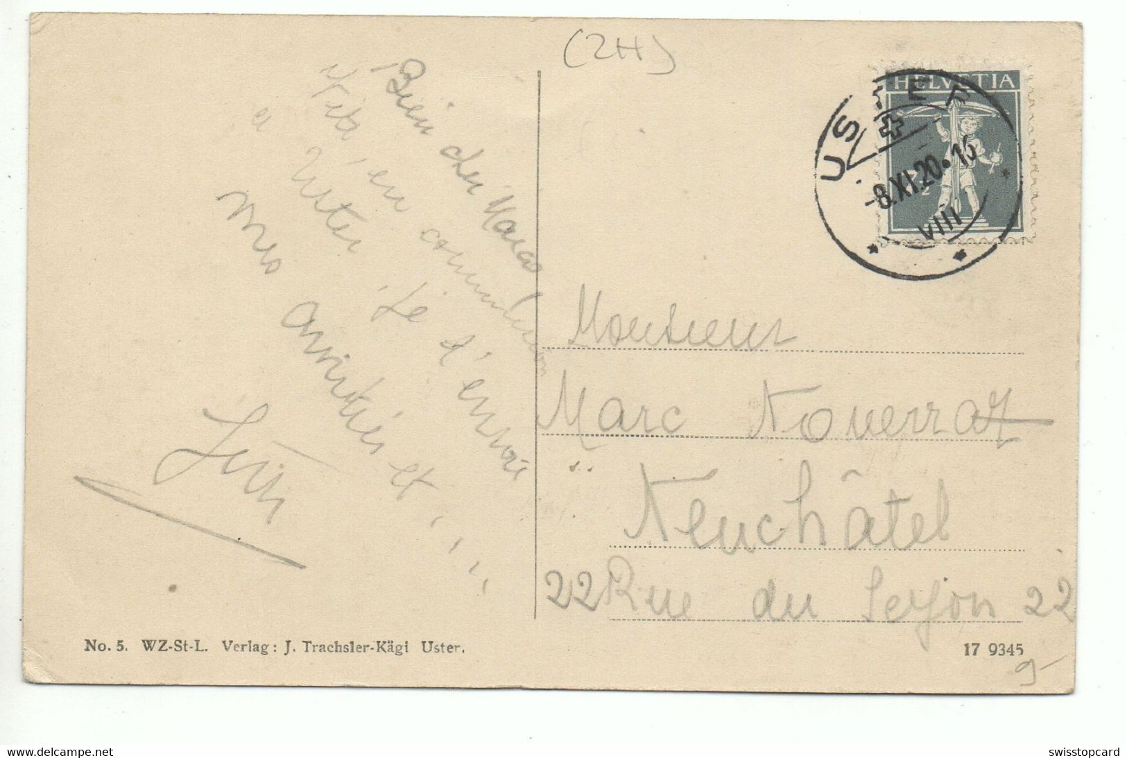 USTER Verlag J. Trachsler-Kägi Uster Gel. 1920 N. Neuchâtel Artikel N° #551413067 - Uster