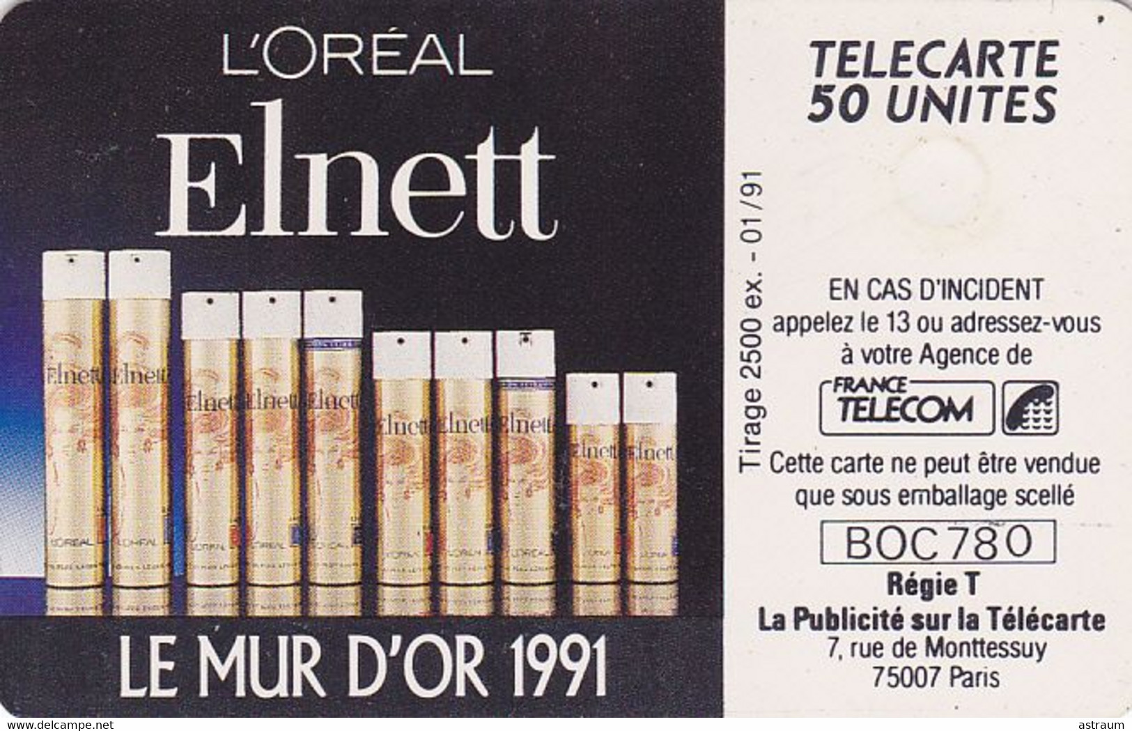 Telecarte Privée - D552 - L'oreal Elnett - Gem - 2500 Ex  - 50 Un - 1991 - Telefoonkaarten Voor Particulieren