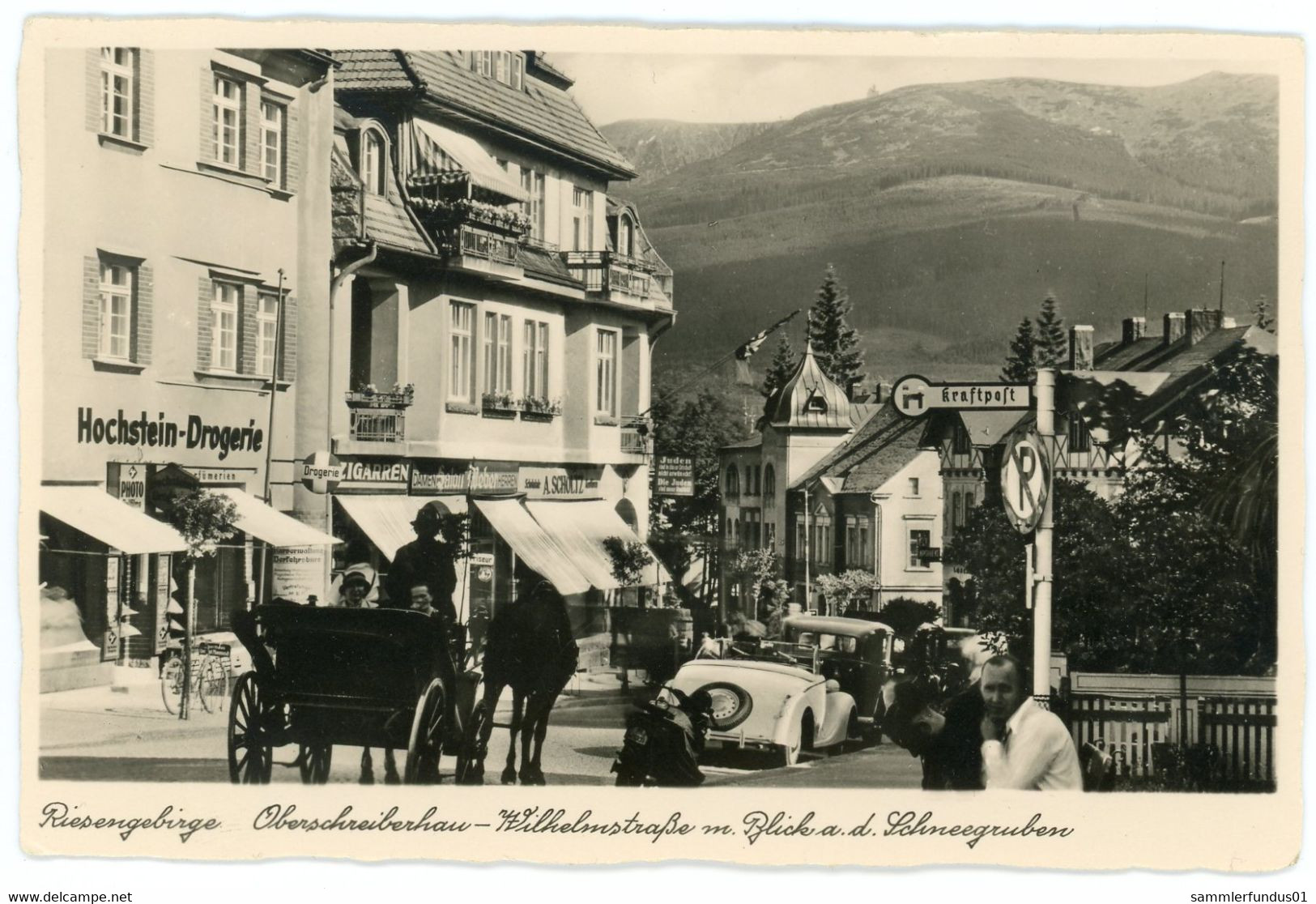 AK/CP Oberschreiberhau Szklarska Poreba  Wilhelmstraße  Verkehr Geschäfte  Gel/circ. 1941  Erhaltung/Cond.  2   Nr. 1593 - Schlesien