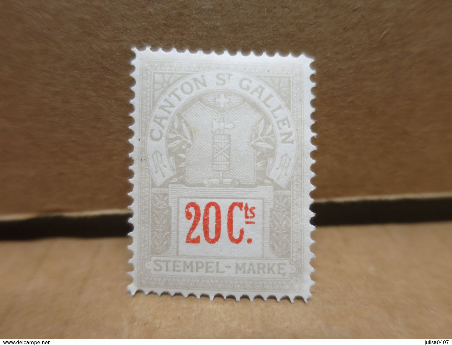 SUISSE Canton SAINT GALLEN Stempel Marke 20Cts Non Utilisé - Fiscale Zegels