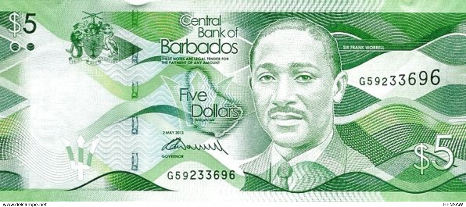 BARBADOS 5 DOLLARS P 74a 2013 UNC SC NUEVO - Barbados (Barbuda)
