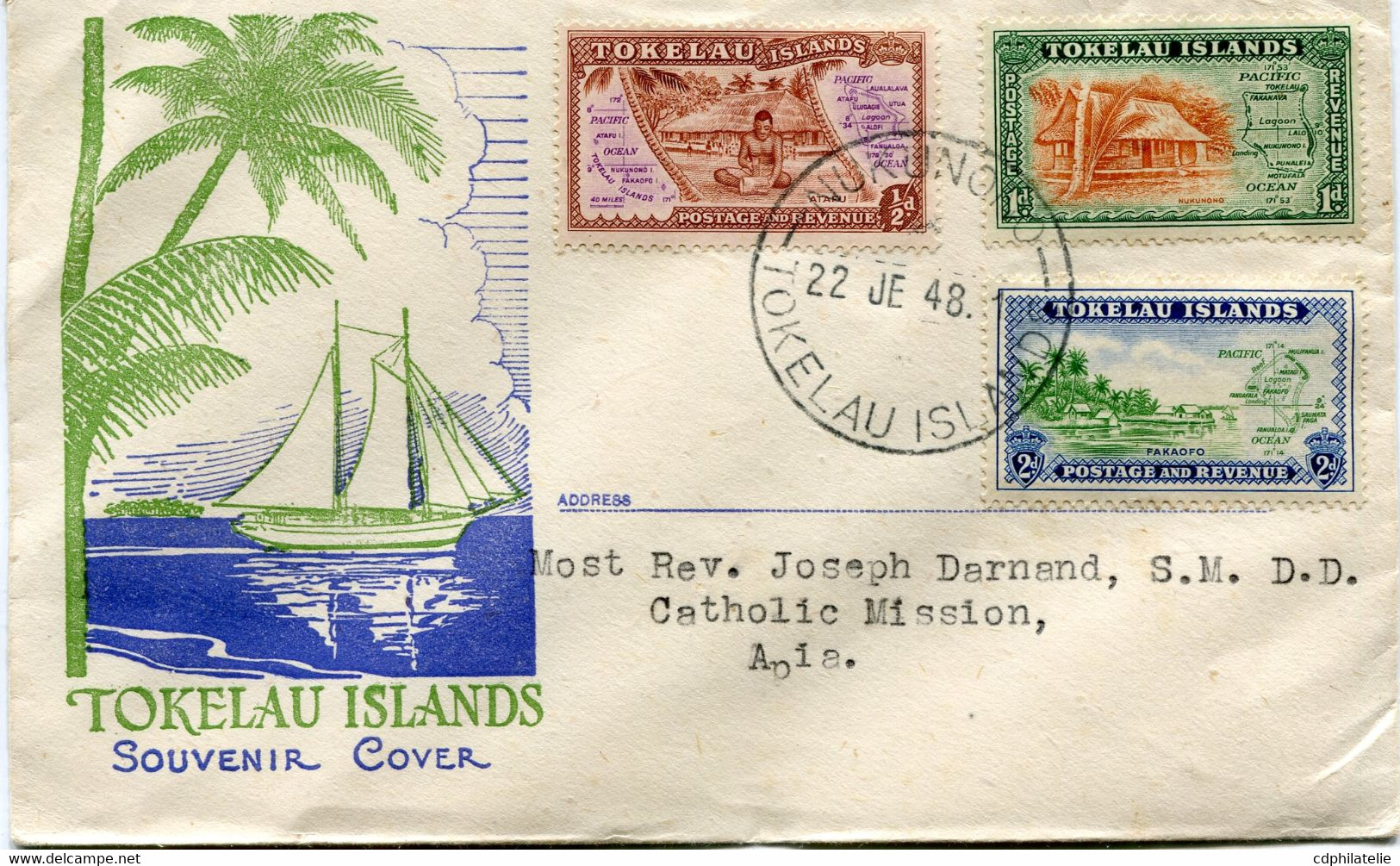 TOKELAU ENVELOPPE " SOUVENIR COVER " DEPART NUKUNONU 22 JE 48 TOKELAU ISLANDS POUR LES SAMOA - Tokelau