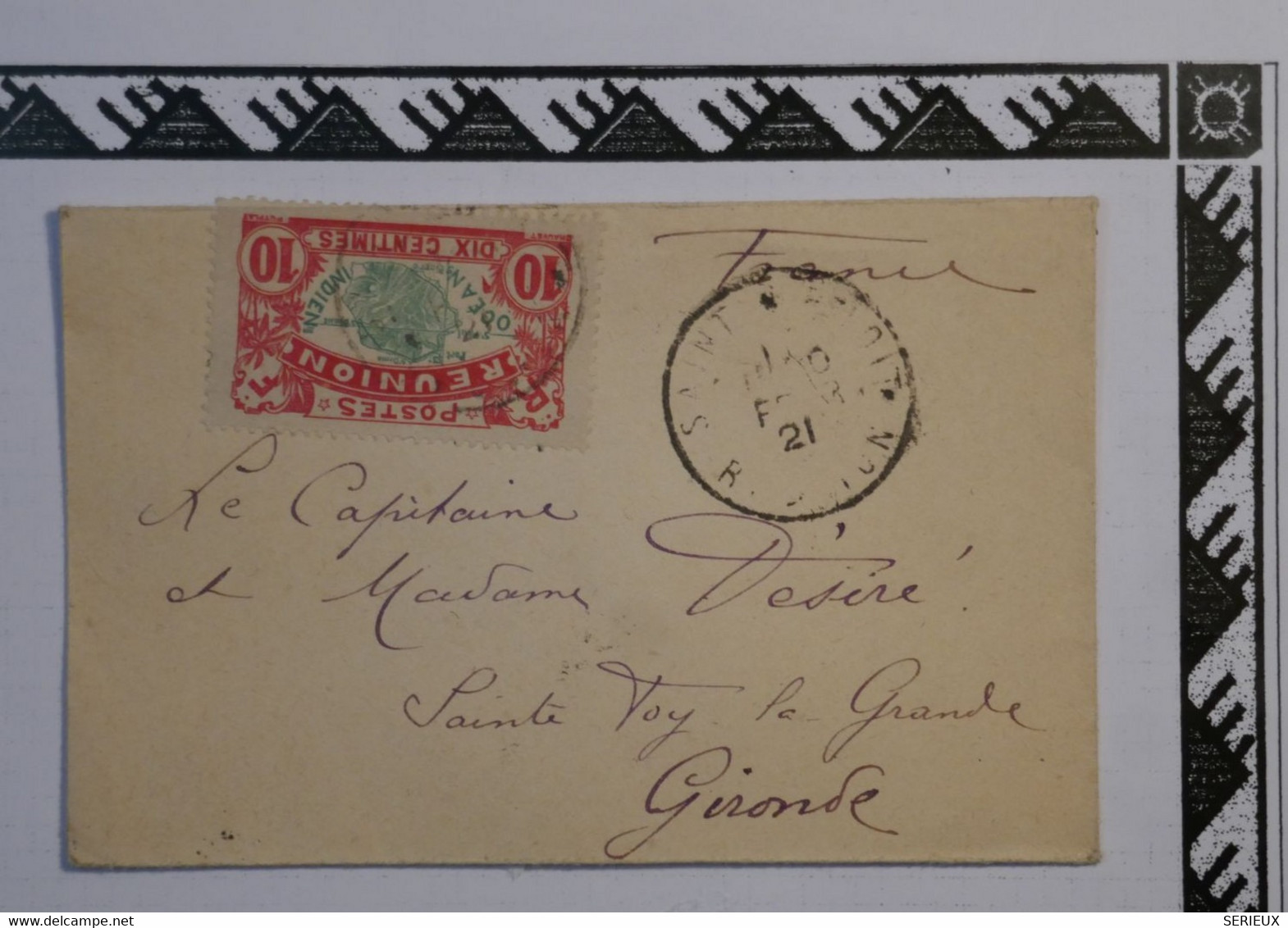 BK5 LA REUNION  BELLE  LETTRE  1920 SAINT BENOIT  A SAINTE FOY FRANCE  ++AFF. INTERESSANT++ - Cartas & Documentos