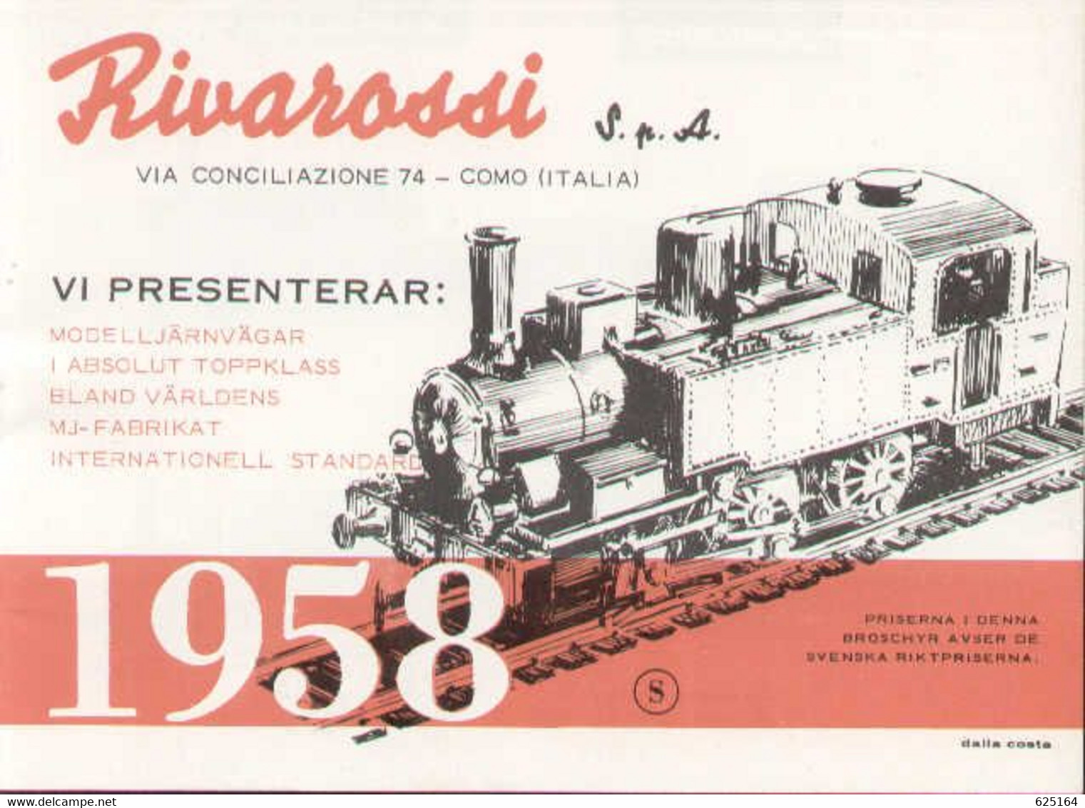 Catalogue RIVAROSSI 1958 Modelljärnvägar I Absolut Toppklass  Swedish Edition  - En Suédois - Unclassified