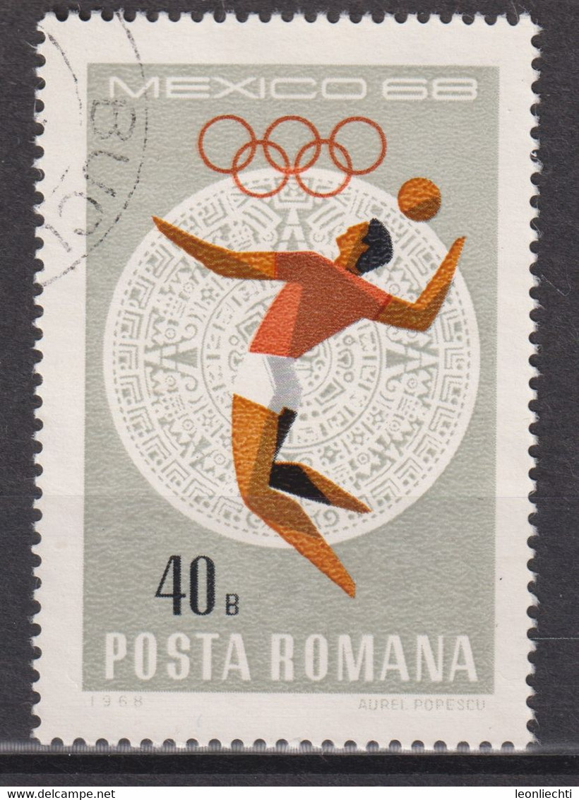1968 Rumänien,  Mi:RO 2699°, Yt:RO 2402°, Volleyball, Olympiade Mexiko - Volleybal