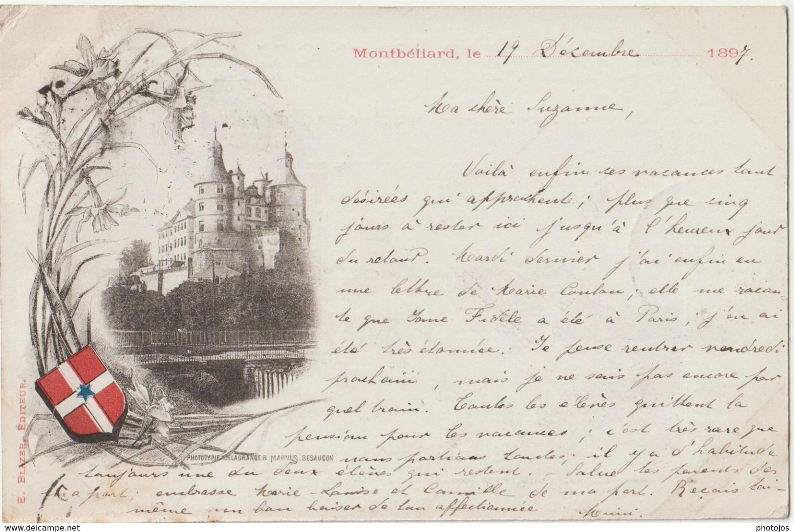 CPA  Précurseur Montbéliard (25) Carte De 1897 Voyagée  Le Chateau Avec Blason   Ed Blazer RARE - Montbéliard