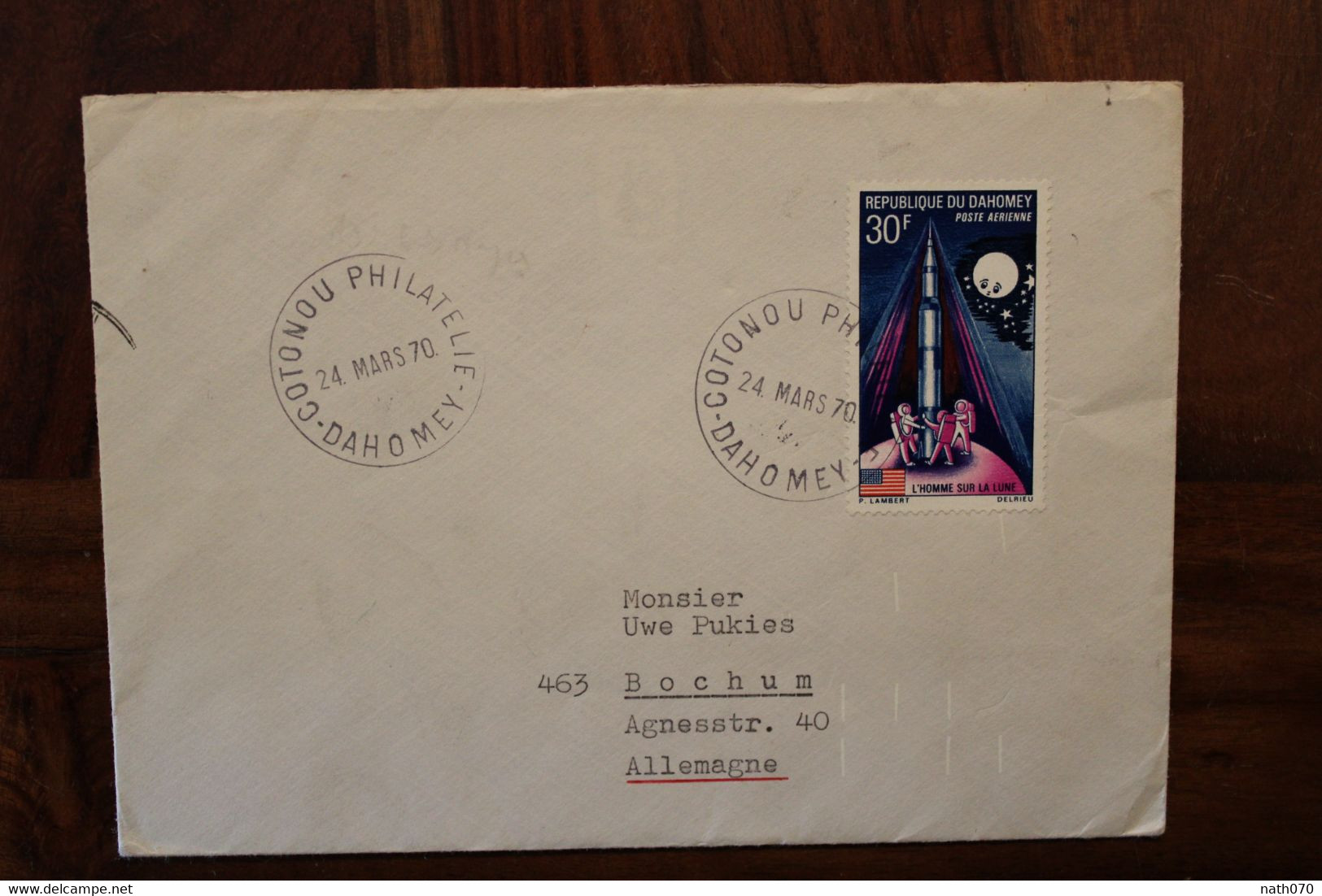 Dahomey 1970 Benin Germany Allemagne Cover Air Mail Timbre Seul L'Homme Sur La Lune - Bénin – Dahomey (1960-...)