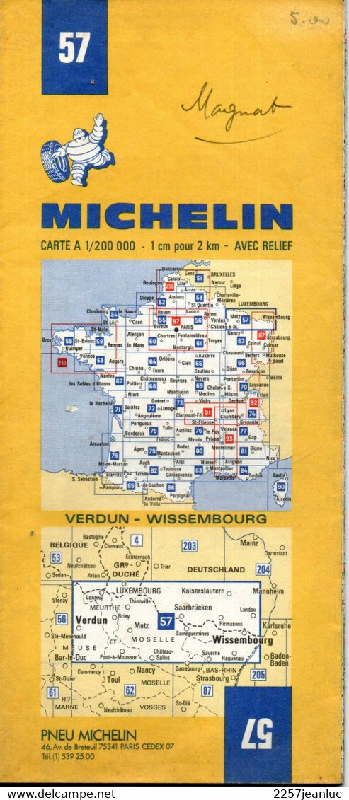 Carte Michelin  N: 57 - Verdun - Wissembourg - Carte  Routière Et Touristique   Au  200000 ème  De 1978 Pub ZX Radial - Kaarten & Atlas