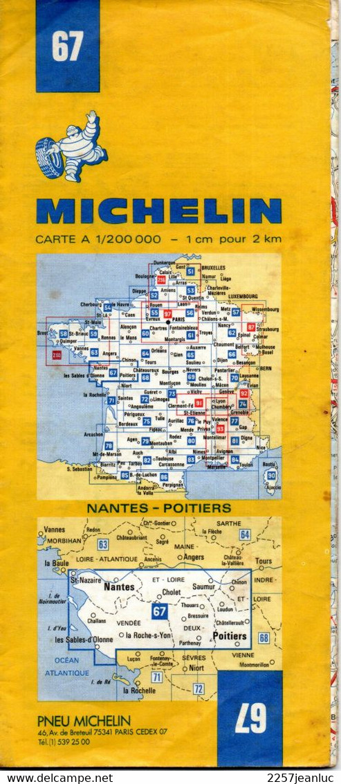 Carte Michelin  N: 67 - Nantes - Poitiers - Carte  Routière Et Touristique  Au  200000 ème  De 1980 Pub XZX - Maps/Atlas