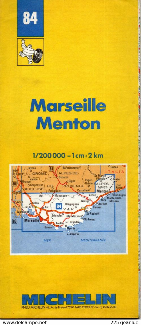 Carte Michelin  N: 84 - Marseille - Menton - Carte  Routière Et Touristique   Au  200000 ème  De 1986 - Kaarten & Atlas