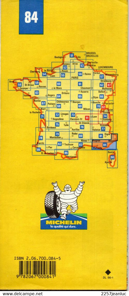 Carte Michelin  N: 84 - Marseille - Menton - Carte  Routière Et Touristique   Au  200000 ème  De 1986 - Cartes/Atlas