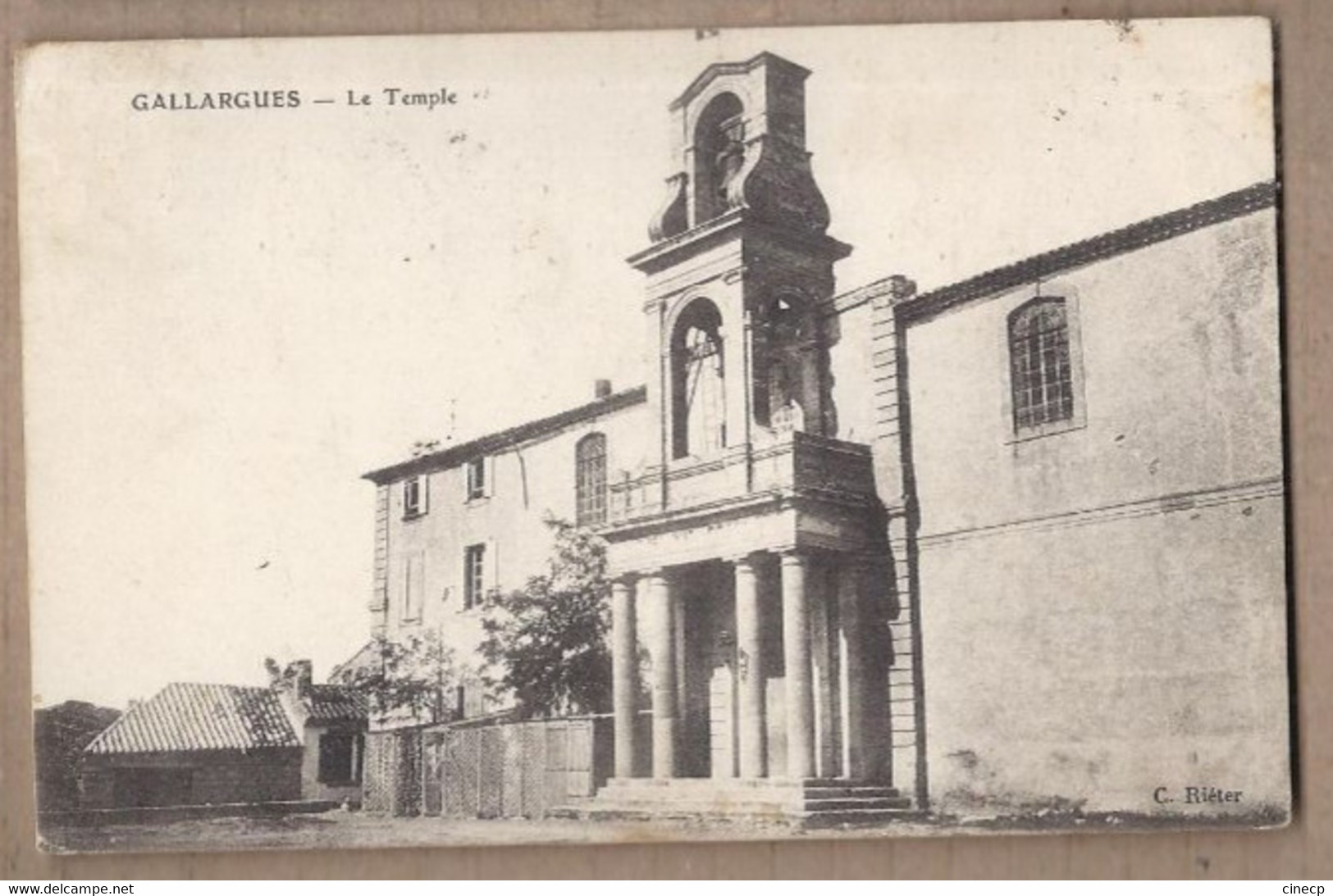 CPA 30 - GALLARGUES - Le Temple - TB PLAN Façade Edifice Religieux Place Centre + Jolie Oblitération - Gallargues-le-Montueux