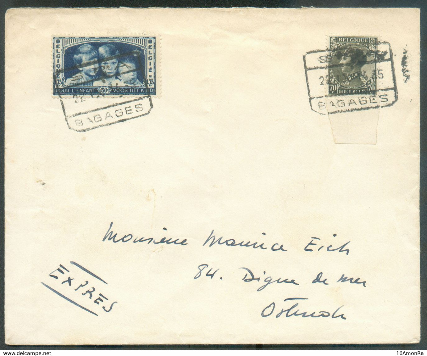 N°401-406 - 70c. LEOPOLD III Col Fermé + 1Fr.75 Enfants Royaux obl. Ferroviaire SPA/BAGAGES sur Lettre Expres du 22-IX-1 - 1934-1935 Leopoldo III