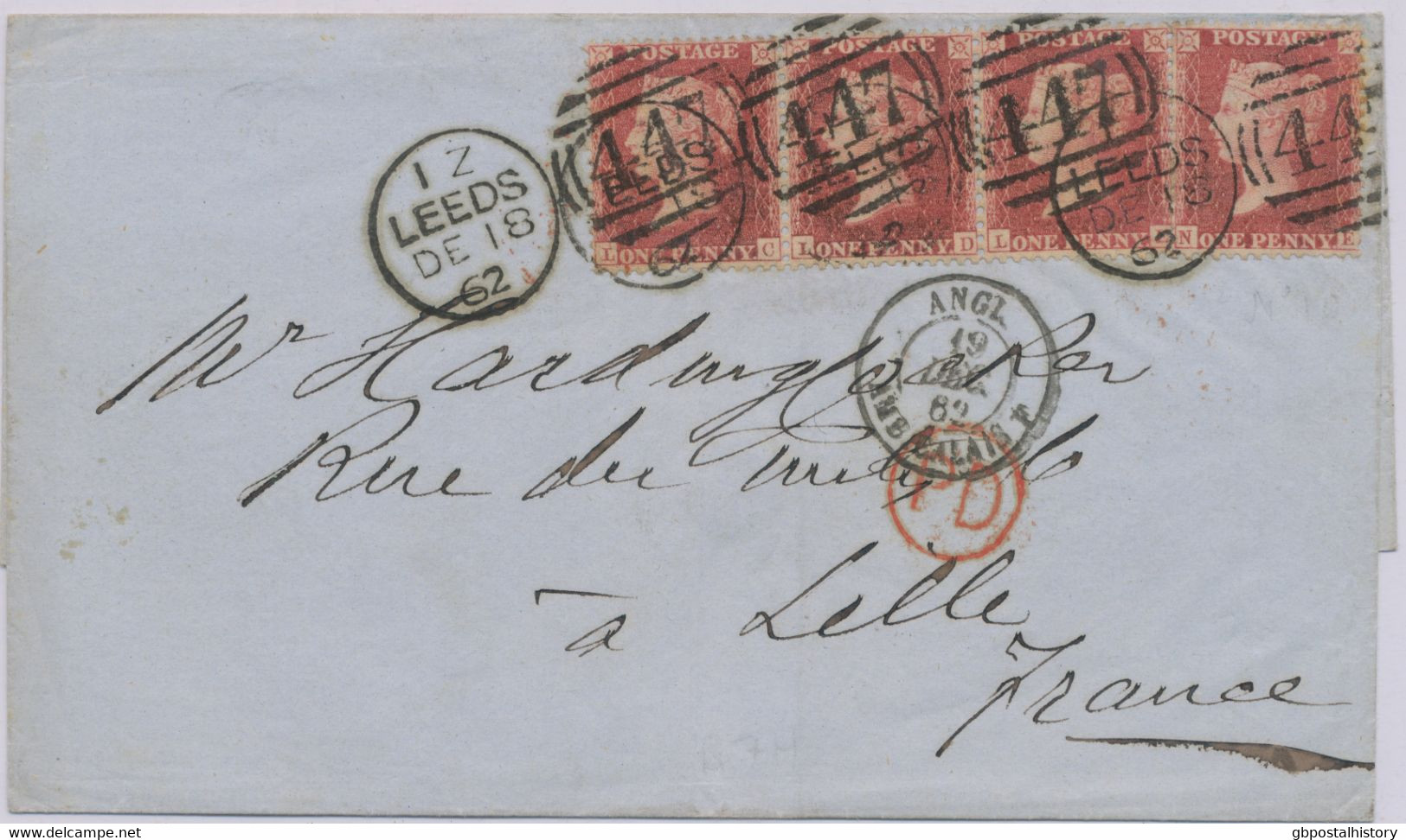 GB 1862, QV 1 D Stars Strip Of Three (LC-LE) And Single Stamp (NE) Seems To Be From Two Different Plates - Briefe U. Dokumente