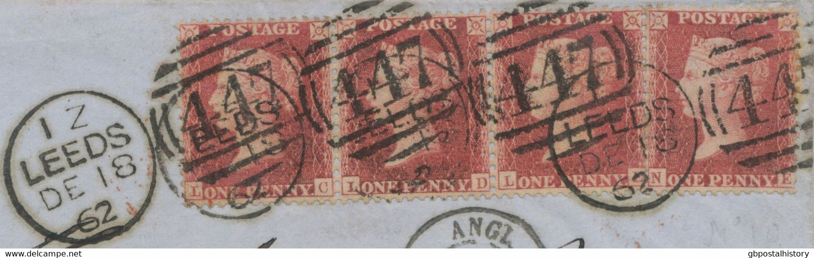 GB 1862, QV 1 D Stars Strip Of Three (LC-LE) And Single Stamp (NE) Seems To Be From Two Different Plates - Brieven En Documenten