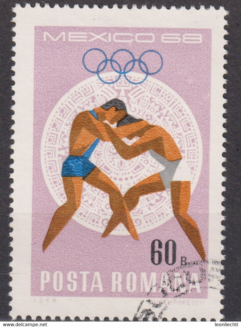 1968 Rumänien,  Mi:RO 2701°, Yt:RO 2404°, Ringer, Olympiade Mexiko - Lotta