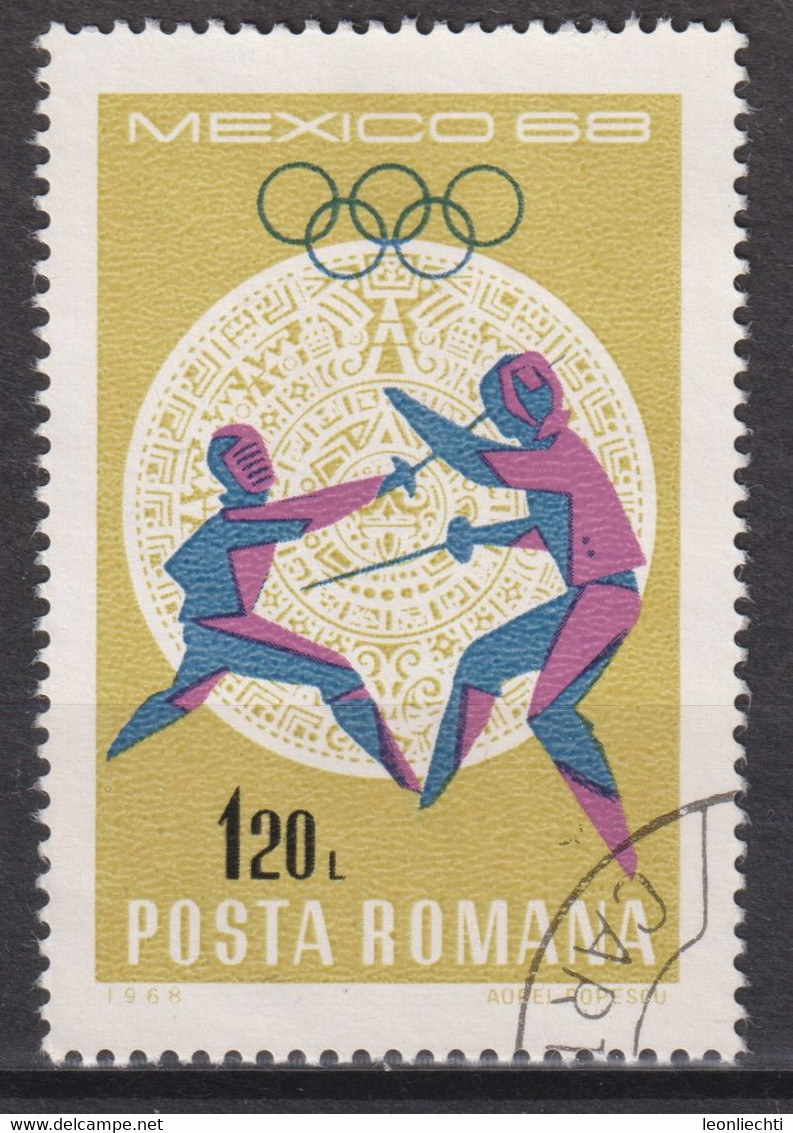 1968 Rumänien,  Mi:RO 2702°, Yt:RO 2405°, Fechter , Olympiade Mexiko - Escrime