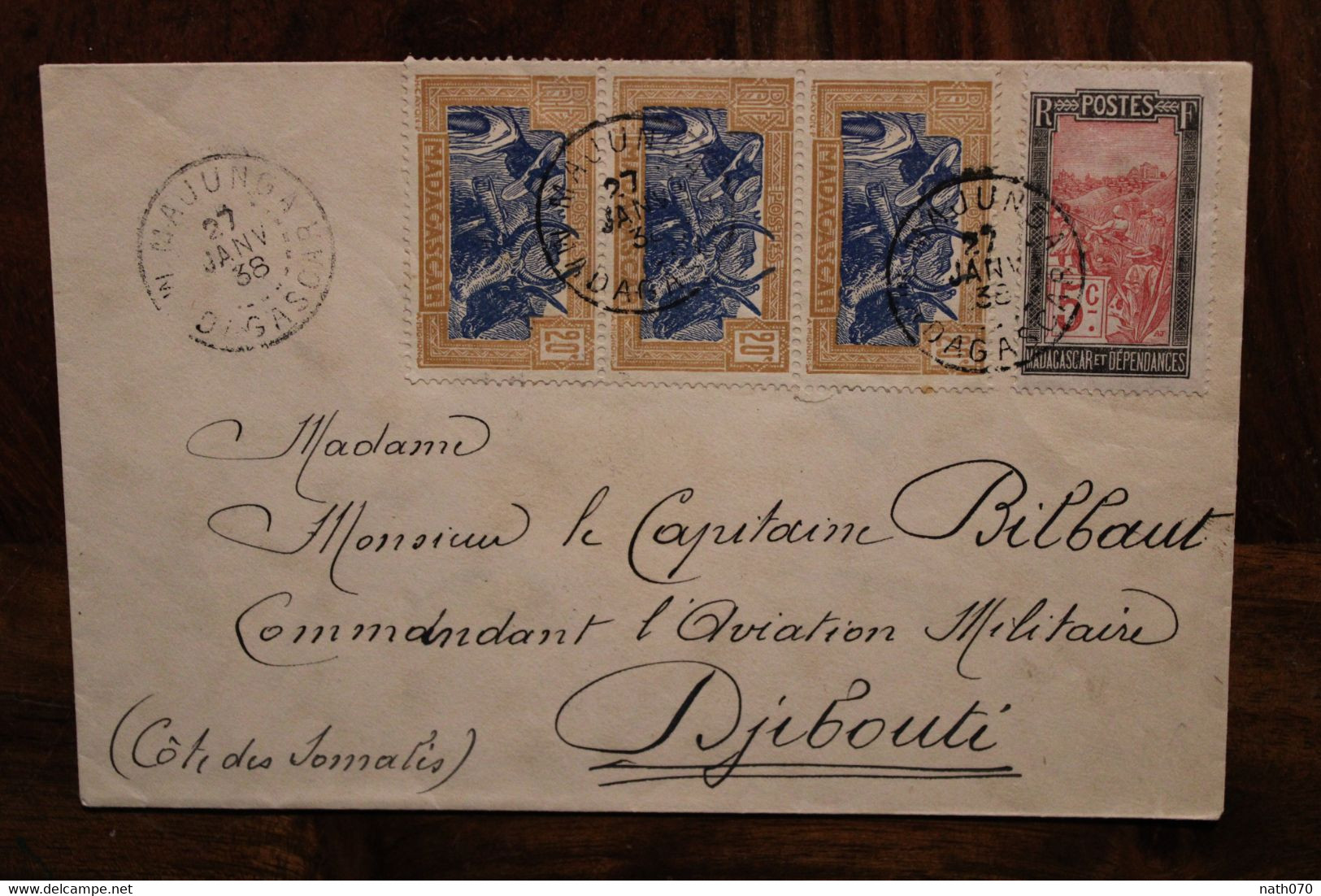 1938 Majunga Madagascar France Pour Djibouti Côte Des Somalis Commandant L'aviation Militaire Cover Air Mail - Briefe U. Dokumente