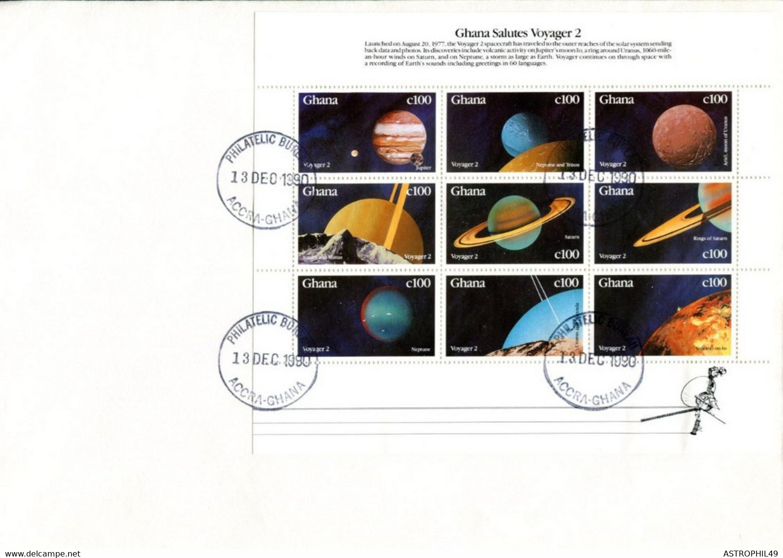 94190001 GH 19901213 Accra; Sonde Voyager-2; 3 Fdc Yt1145-53 + Bf155-156 - Afrique